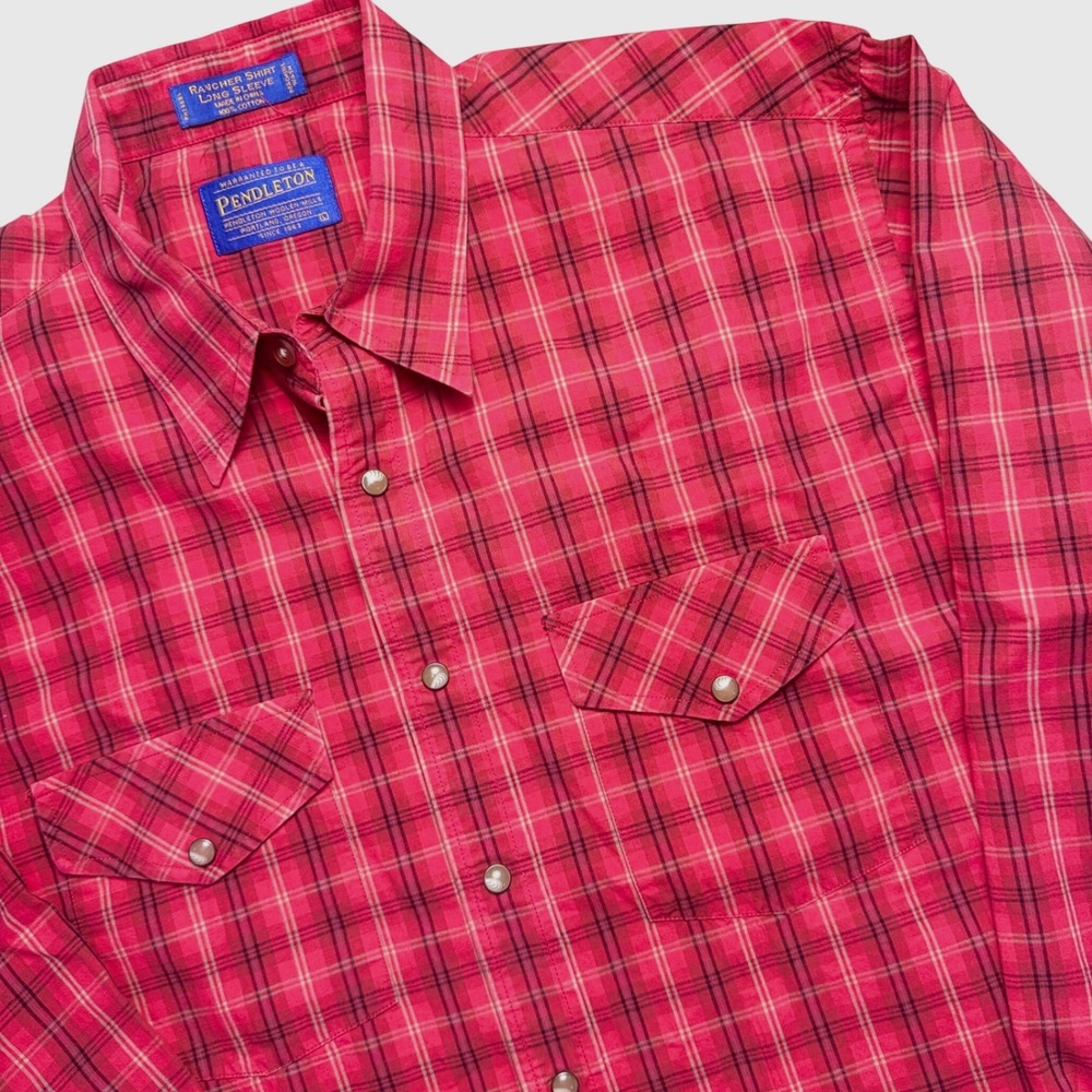 Pendleton Rancher Shirt Mens L Red Plaid Cotton Long Sleeve Western comfort fall